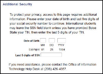 Enter your date of birth and the last five digits of your SSN