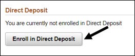 Screenshot with arrow pointing to Enroll in Direct Deposit button