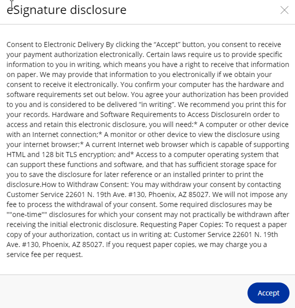 Esignature Disclosure screenshot