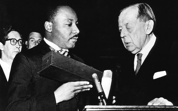 King receiving the Nobel Peace Prize.
