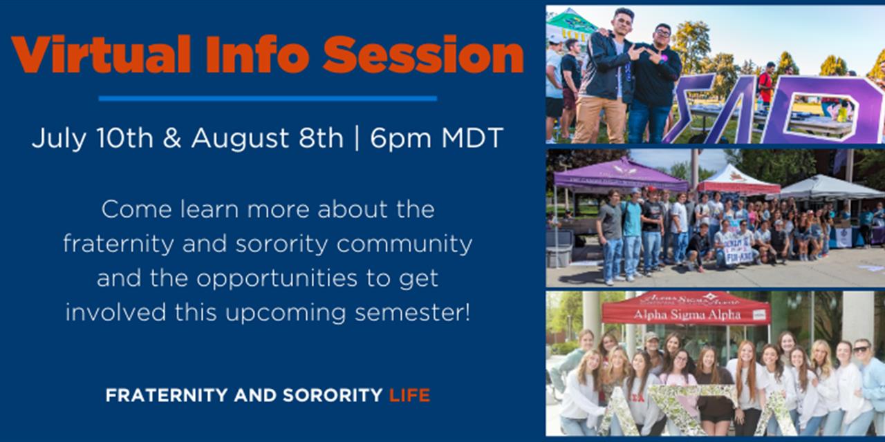 Virtual Info Session for Fraternity Sorority Life.