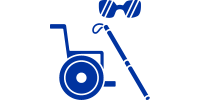wheelchair, cane, and glasses icon