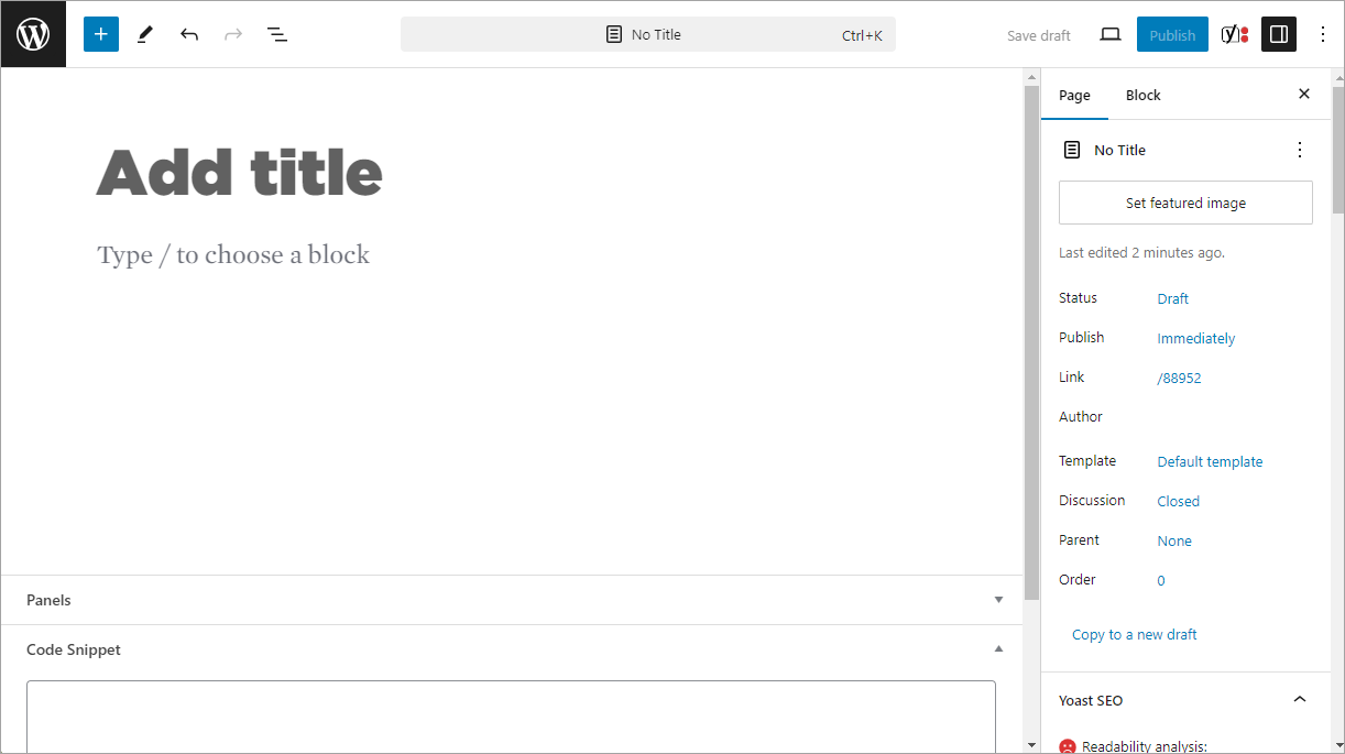 Block Editor in full screen mode without administrator navigation.