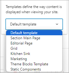 Block Editor sidebar displaying dropdown of template choices