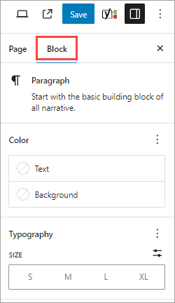 Block settings tab in right sidebar