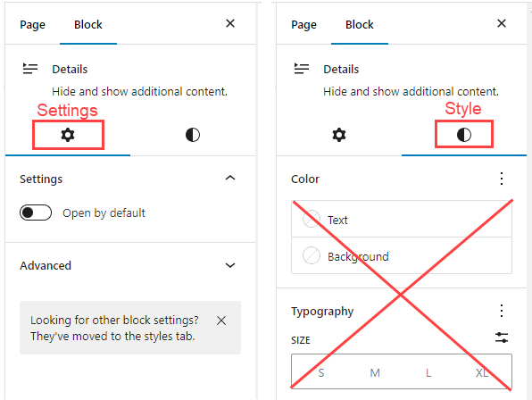 Details block Settings and Style Options