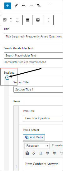 FAQs Block how to remove a section.