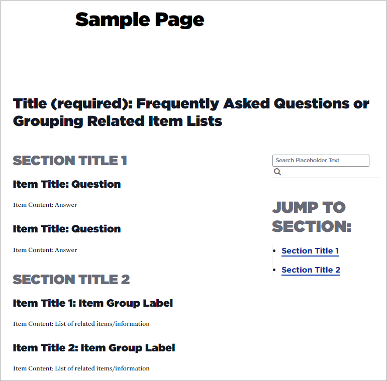 FAQs Block Sample Layout