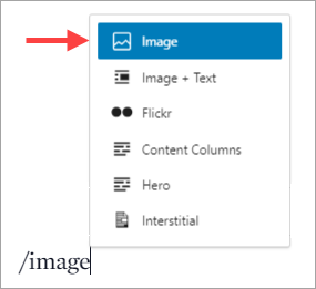 Select image block by typing backslash image