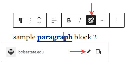 Toolbar options to break or edit a link.