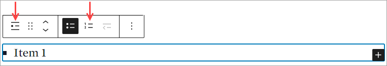 List Block - numbered or bulleted list options in Toolbar