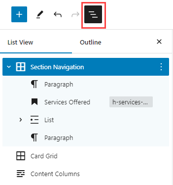 Nesting block content under Section Navigation block.