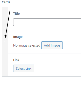 Arrow pointing to vertical field to left of card grid content fields.