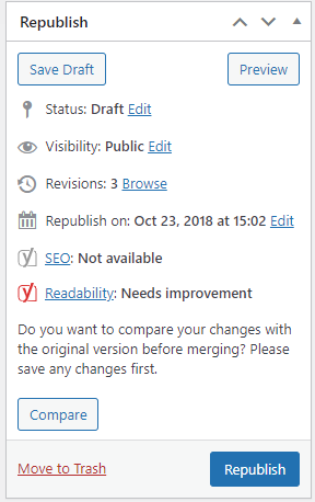 Rewrite and Republish functionality on the right side of the page editor.