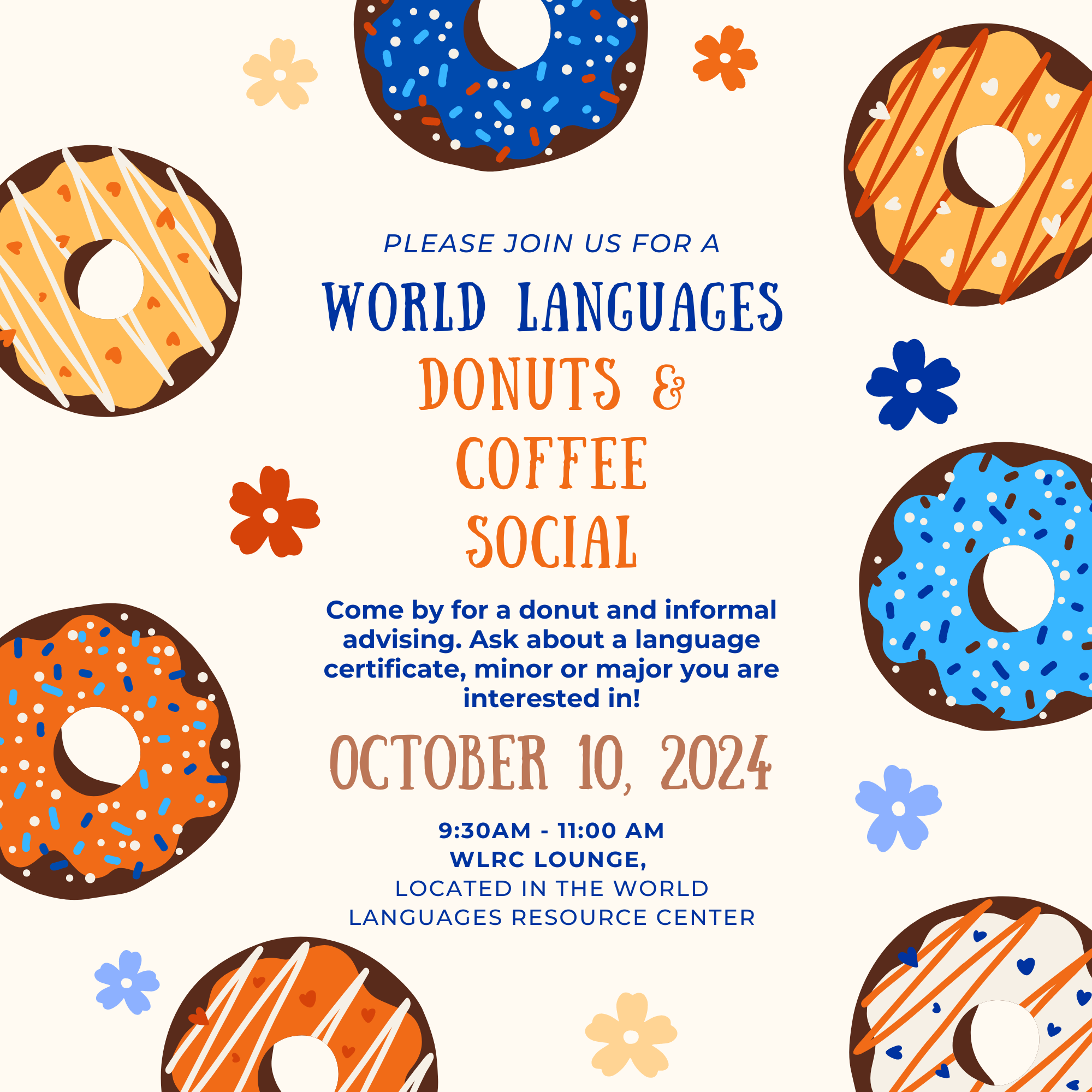 World Languages Donuts and Coffee Social Grraphic