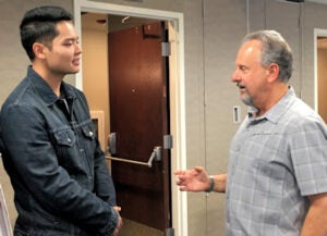 Eldar Sakebaev, Boise State MBA student with TechHelp food safety specialist, Jeff Kronenberg