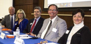 Joel Hickman, Toni Nielsen, Russ Porter, Greg Blake and Judy Walker - panelist at Careers You Can Bank On event at Boise State