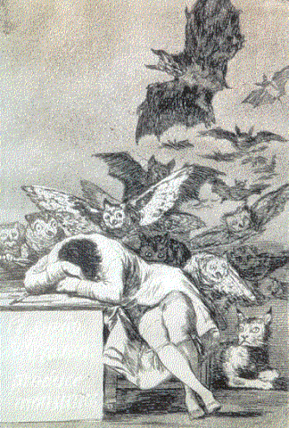 painting of woman and bats