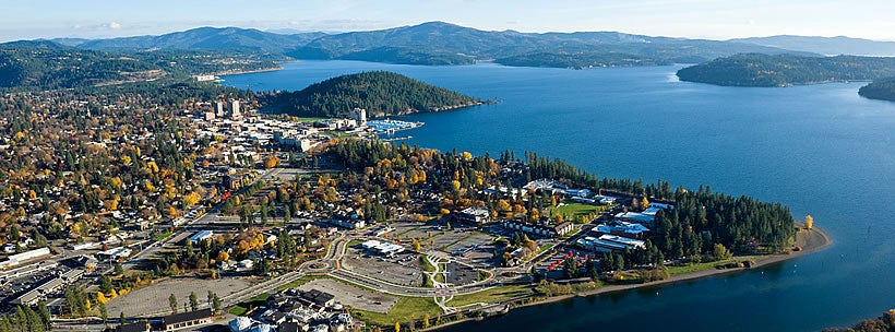 Aerial view of lovely Couer d' Alene, Idaho